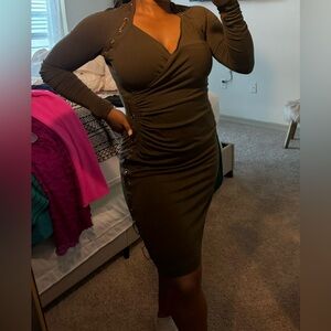 Carmen Marc Valvo Olive Green dress